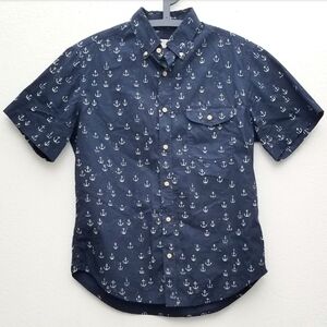 Mens Short Sleeve Sz M,  Coastal Old Money Nautical Wear, Navy Blue w/Anchors